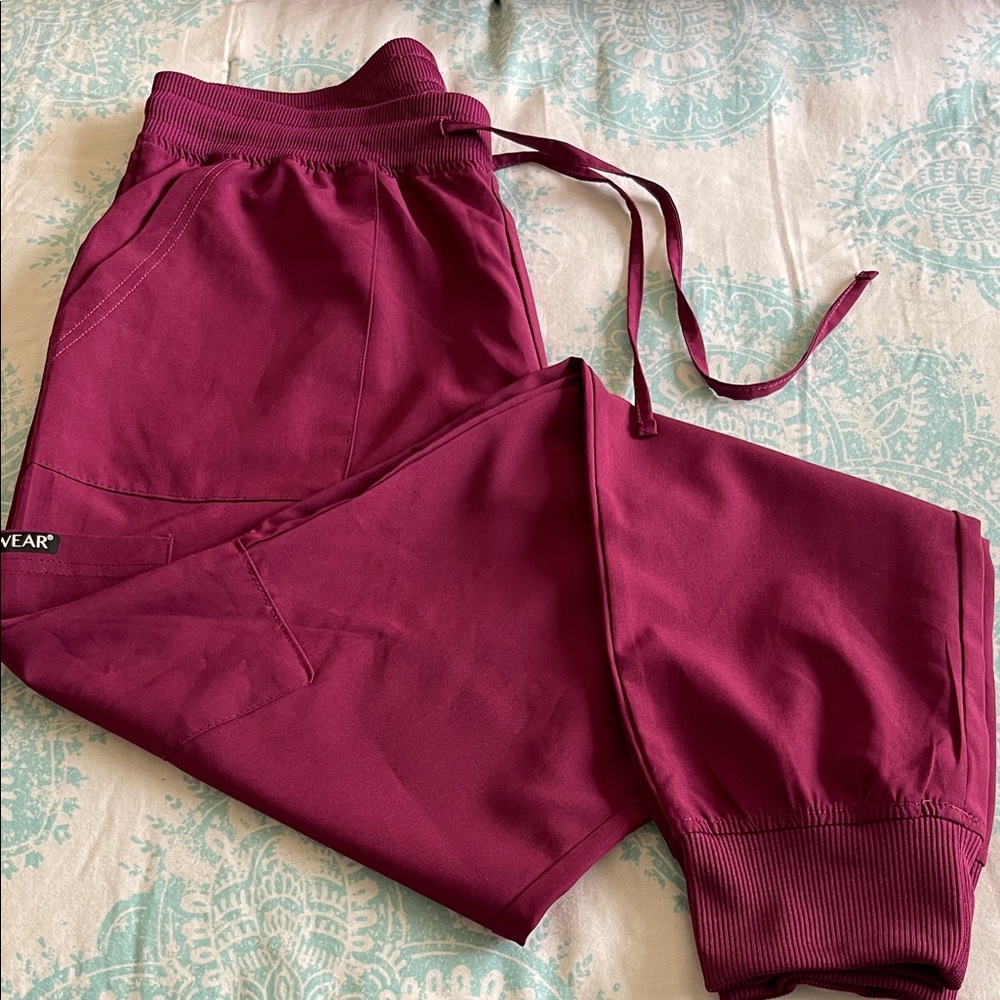 women's burgundy scrub pants